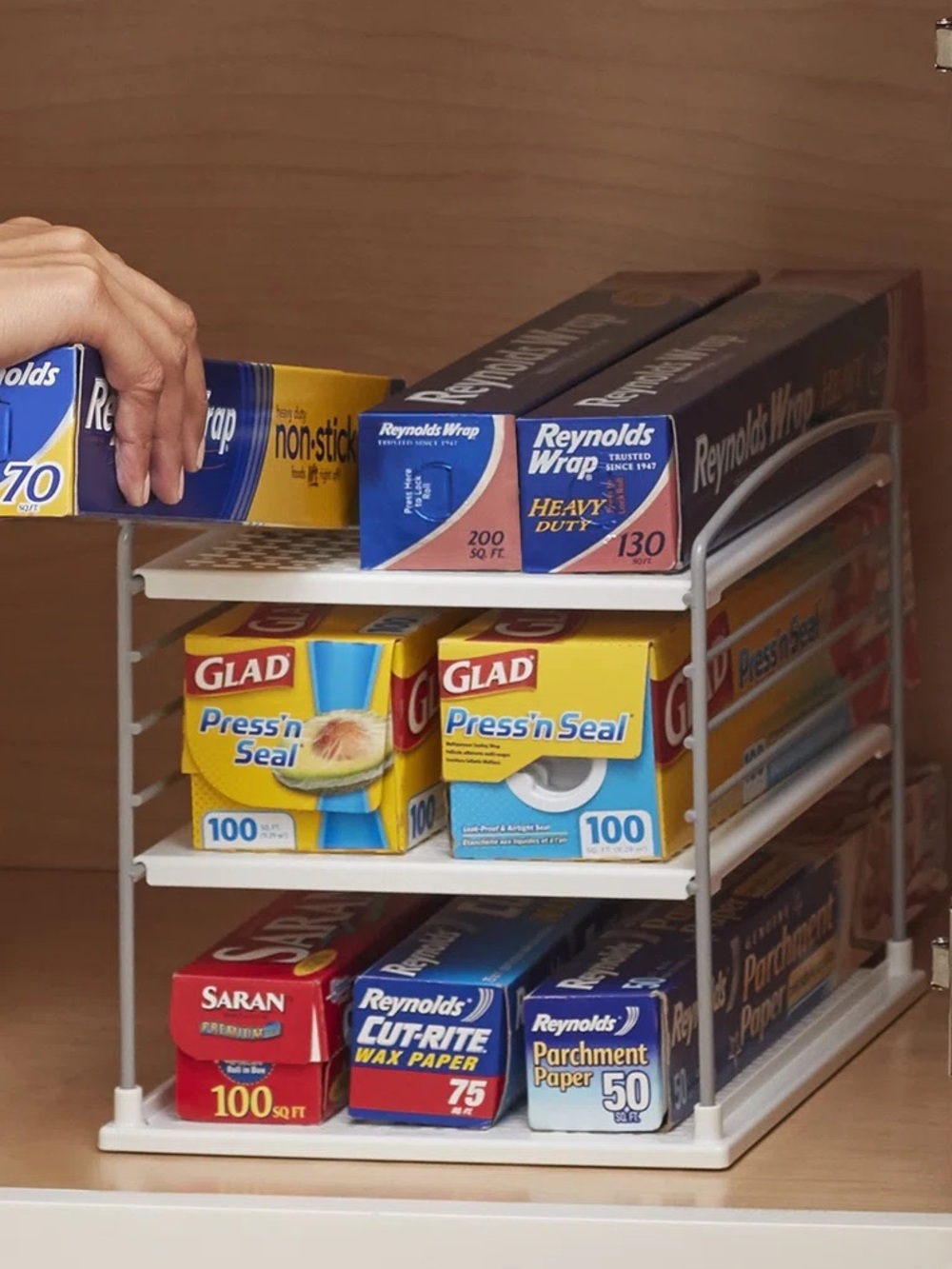 YouCopia UpSpace Pantry Box Organizer for Foil Wrap and Kitchen Cabinet Storage
